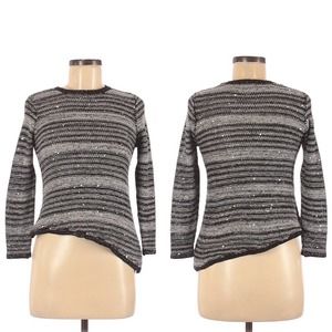 Aqua Knit Asymmetrical Stripe Crew Neck Sweater XS